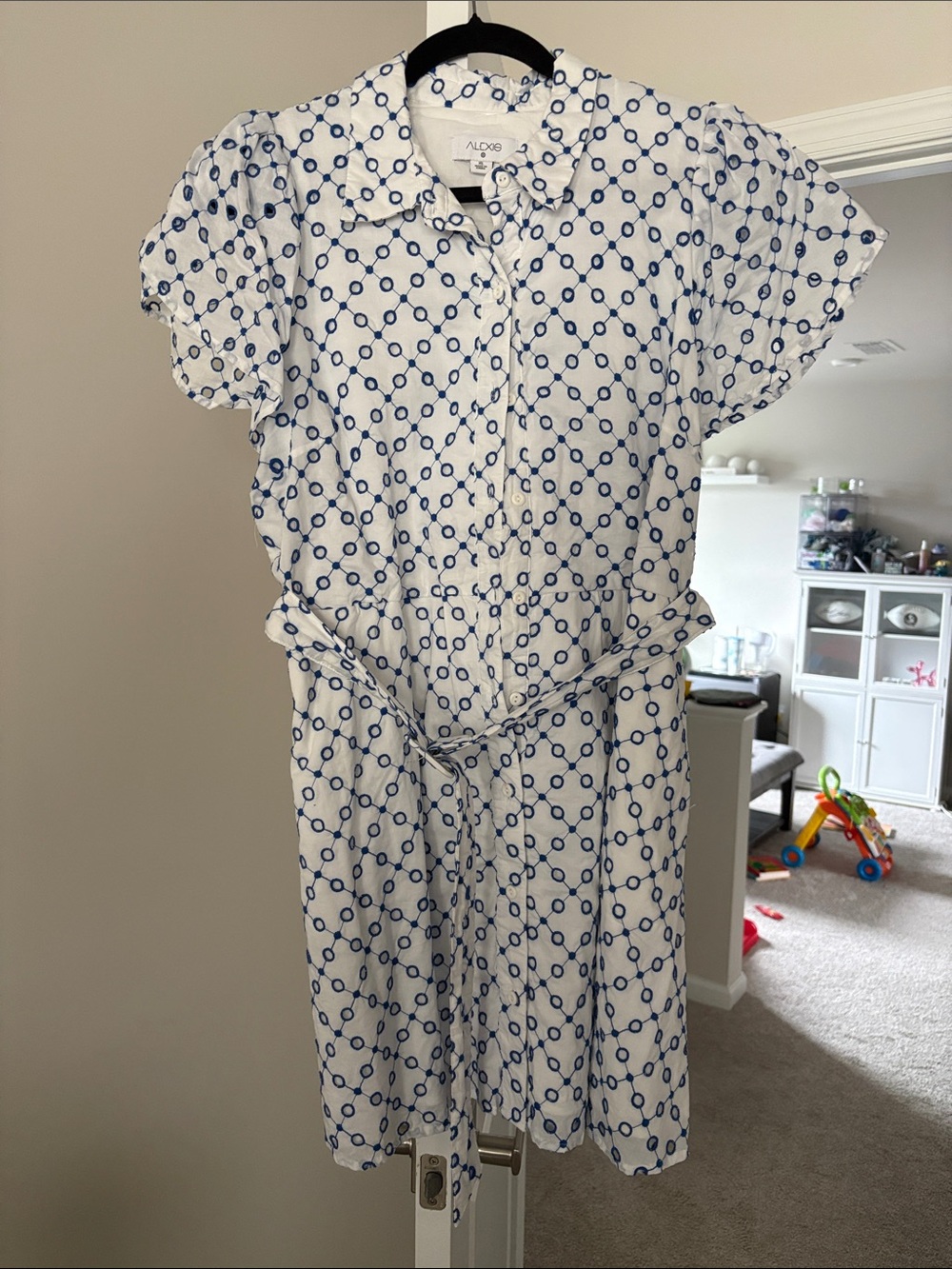 Alexis White Mini Dress with Blue Chain-Print